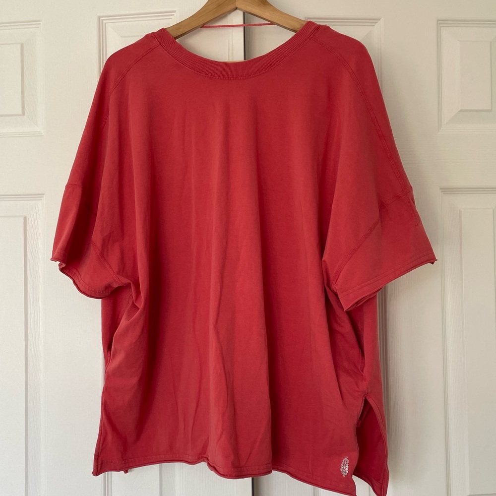 Free People Red Oversized Short Sleeve T-Shirt